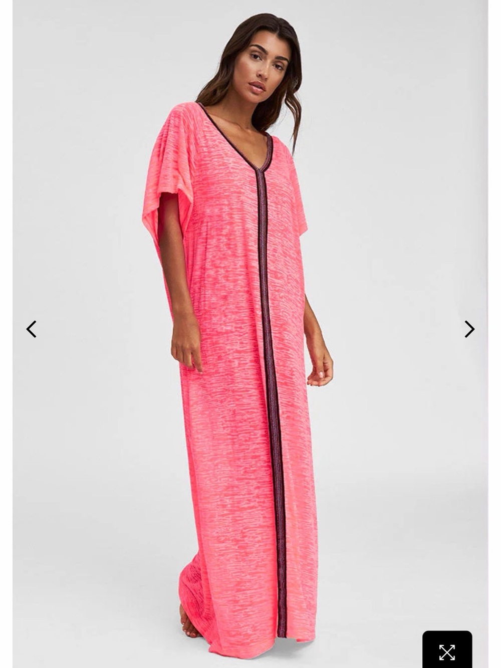 Pitusa Neon Pink V-Neck Swim Cover-Up Kaftan with Dark Trim